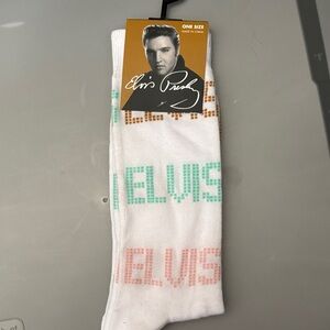 Elvis Presley White Crew Socks with Pastel Logo - Men's One Size unisex osfa